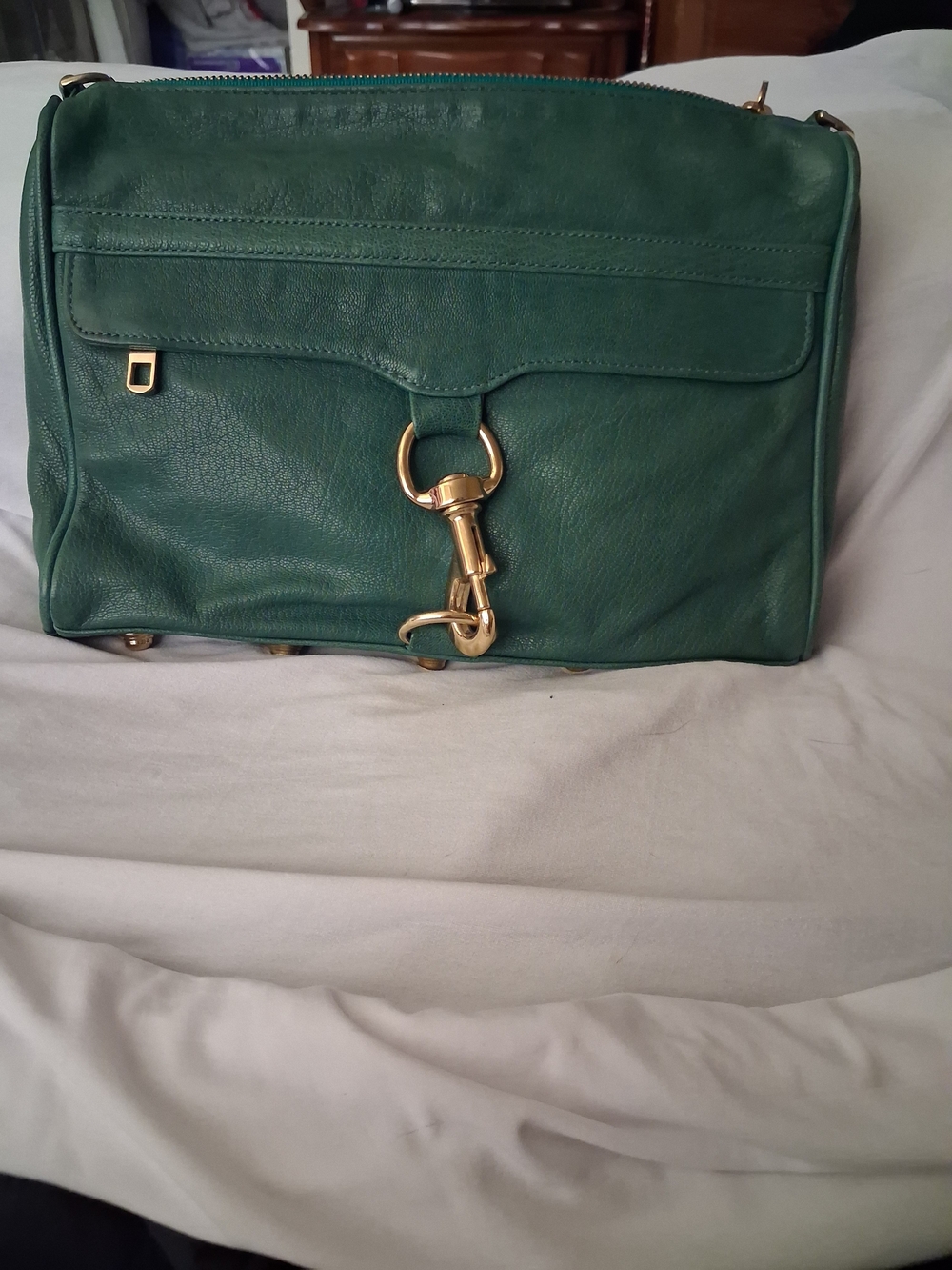 Green Leather Shoulder Bag with Gold Hardware